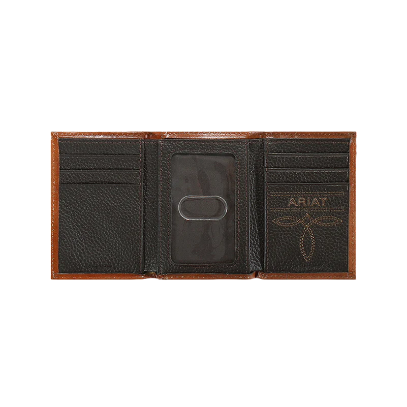 Ariat® Men's Trifold Basketweave Shield Tan Wallet