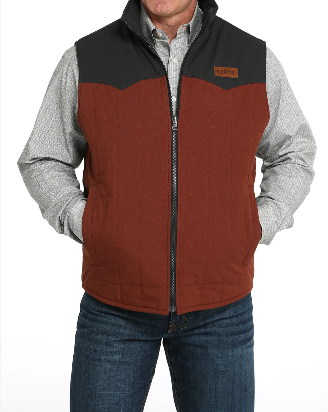 Cinch Men's Rust Brown & Black Aztec Print Reversible Quilted Vest