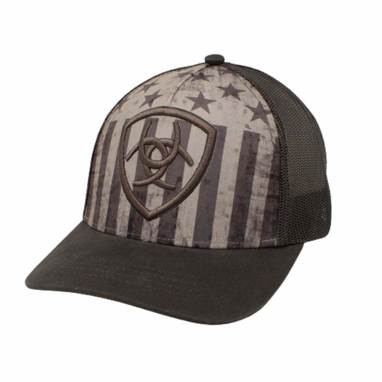 Ariat USA Flag Shield Mesh Back Grey Snapback