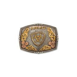 Ariat Western Mens Belt Buckle Shield Logo Silver