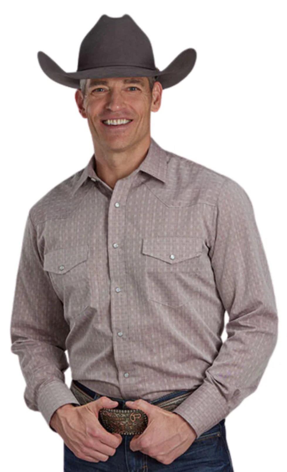 MEN'S LONG SLEEVE SOLID TONE DARK RED SNAP UP SHIRT BY ROPER