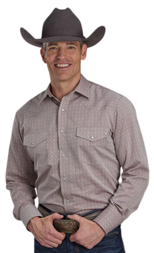 MEN'S LONG SLEEVE SOLID TONE DARK RED SNAP UP SHIRT BY ROPER