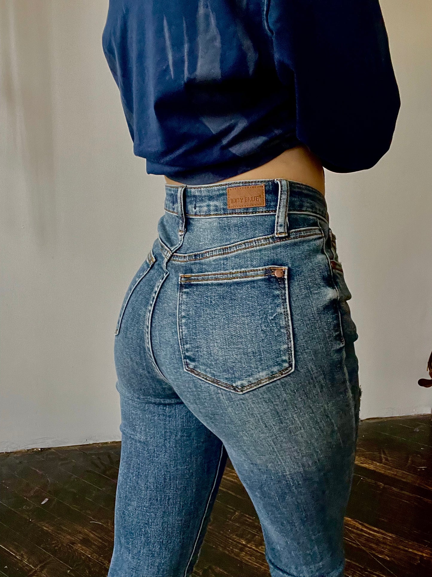 Judy Blue Mid Wash Ripped Flares