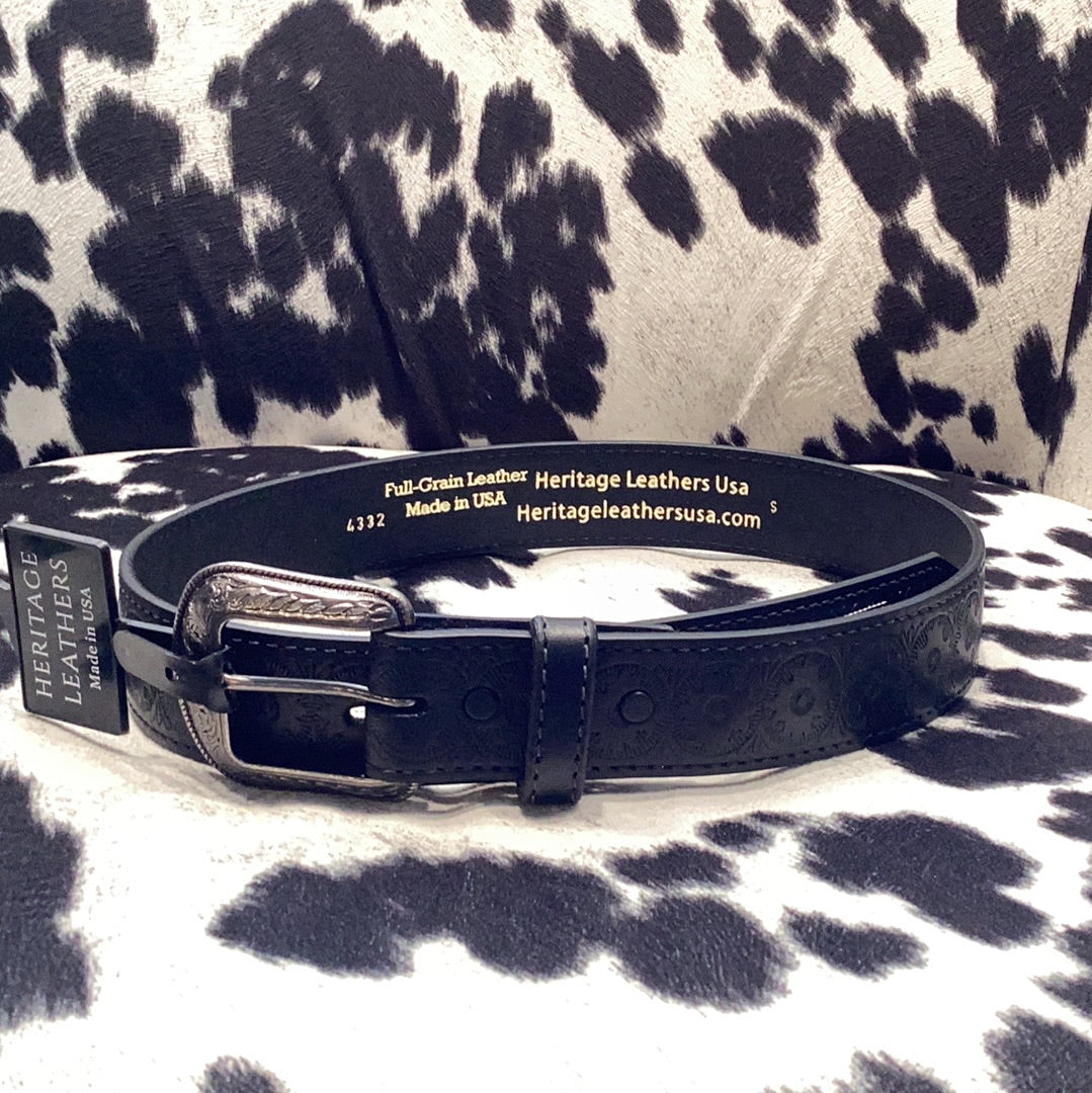 Black Tooled Mens Belt