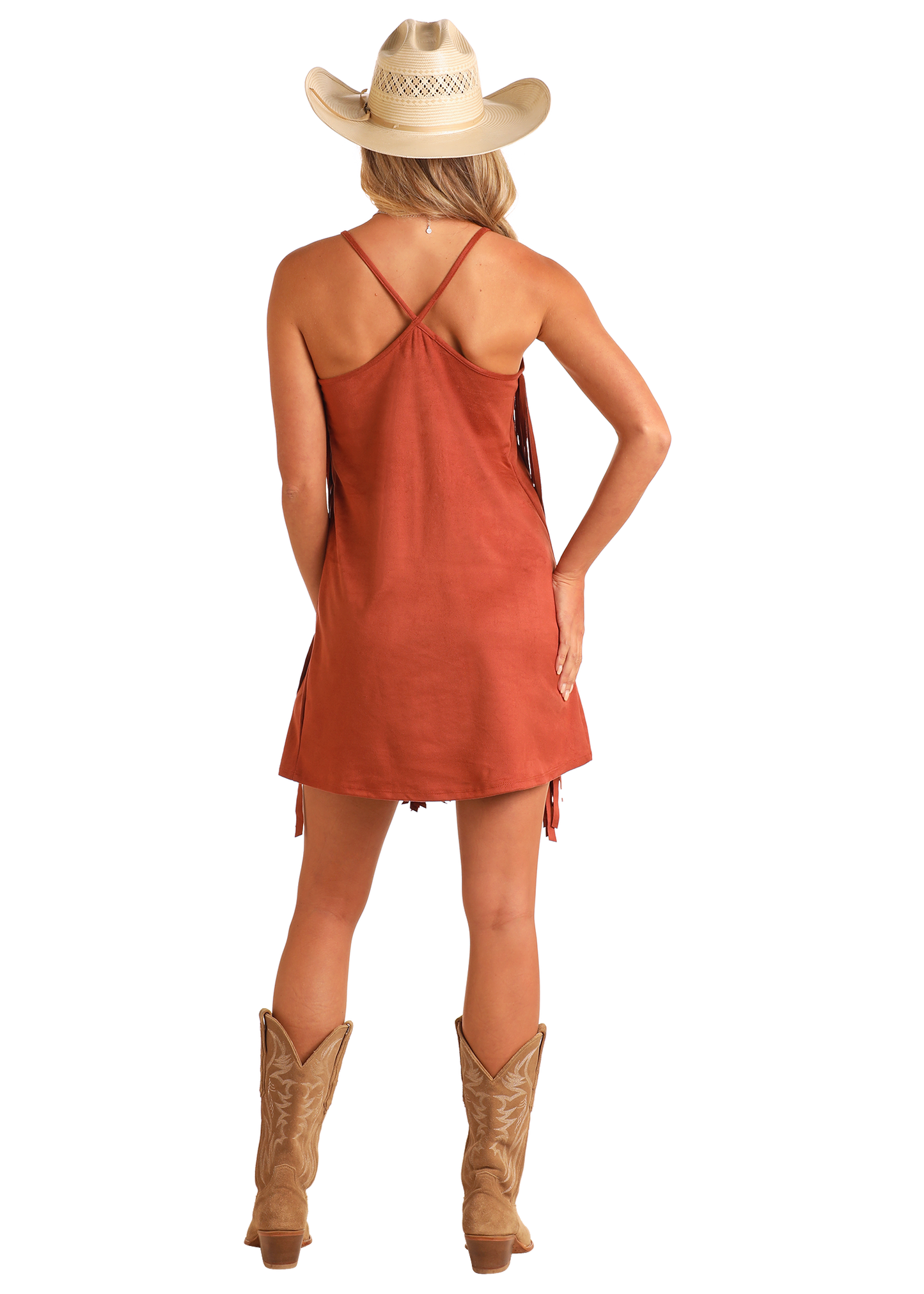 Fringe Fantastic Rust Microsuede Dress
