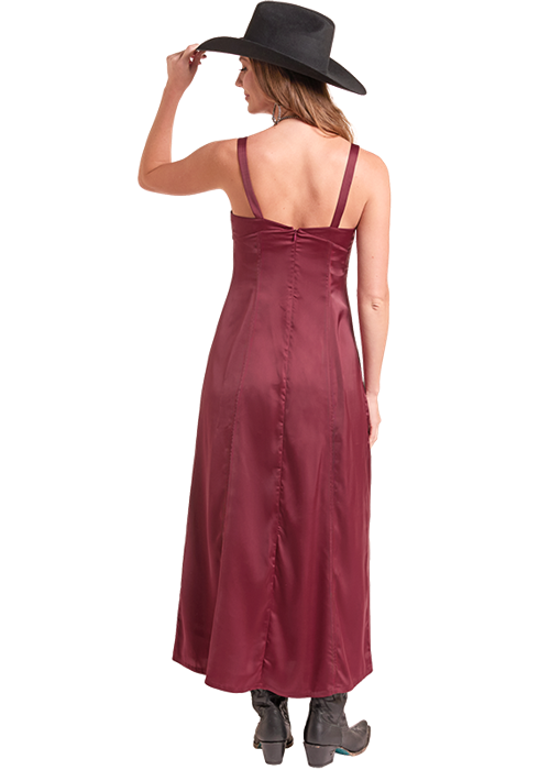 Buckle Wine Satin Maxi Dress
