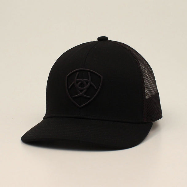 ARIAT BLACK ON BLACK SHIELD LOGO - HATS CAP