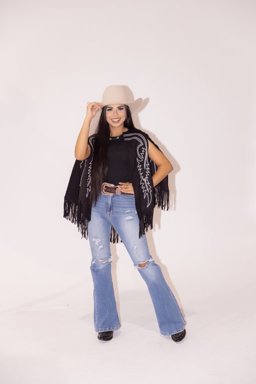 Syeda L&B Black Stitched Cape