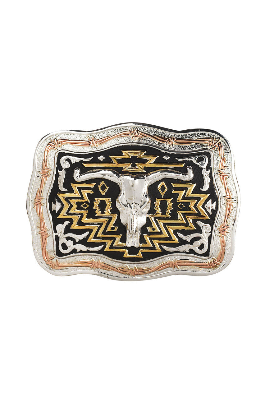 Crumrine Belt Buckle Unisex Longhorn Skull Black Gold