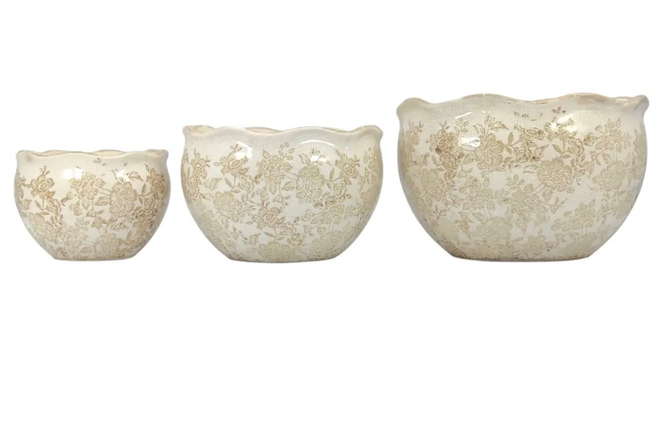 Set of 3 Rustic Vintage ceramic planter pots