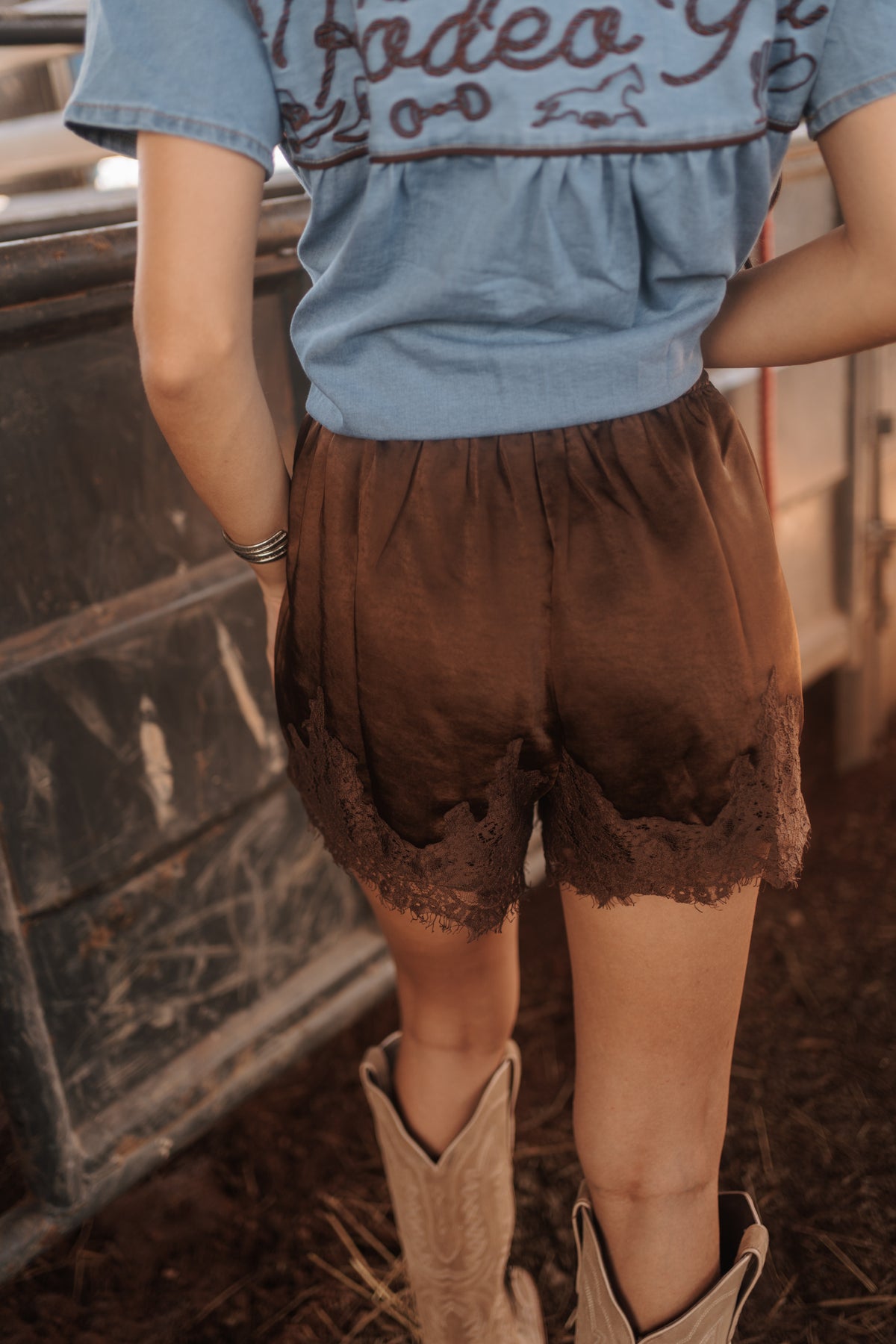 Chocolate Satin & Lace Shorts