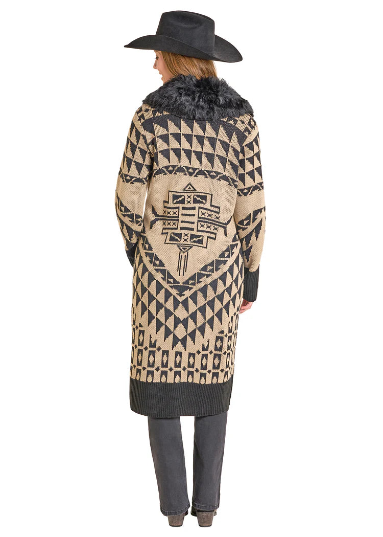 Aztec Sweater with Detachable Fur Collar