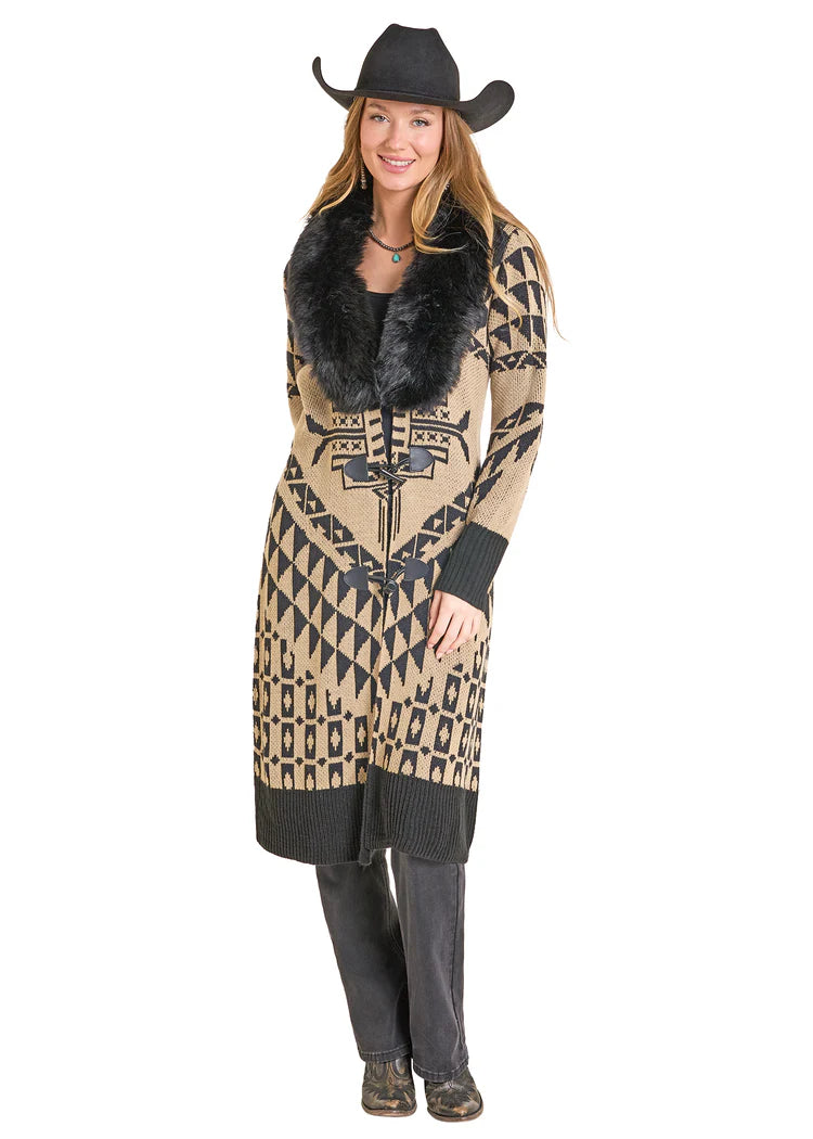 Aztec Sweater with Detachable Fur Collar