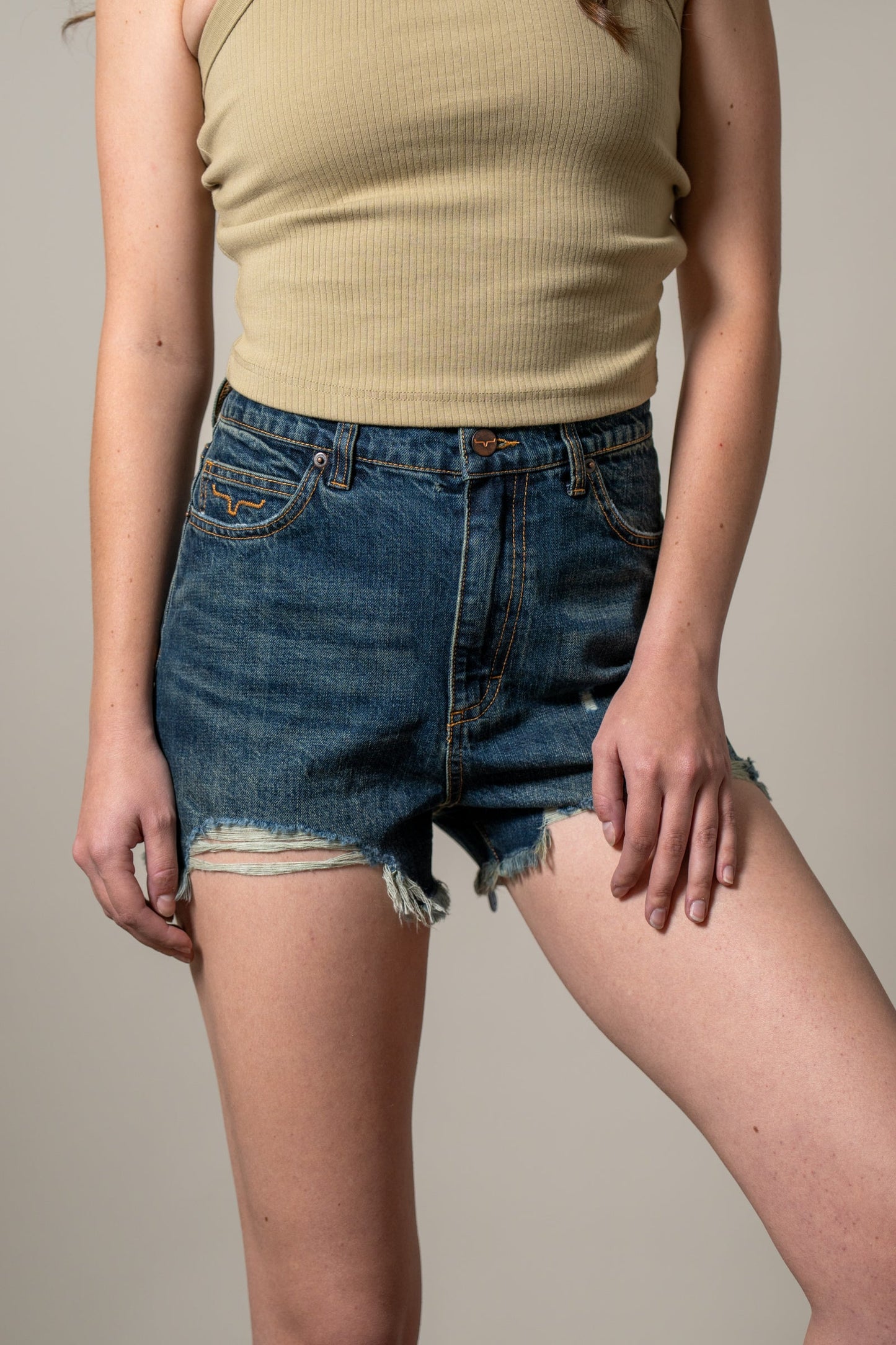 Kimes Daisy Dark Wash Distressed Shorts