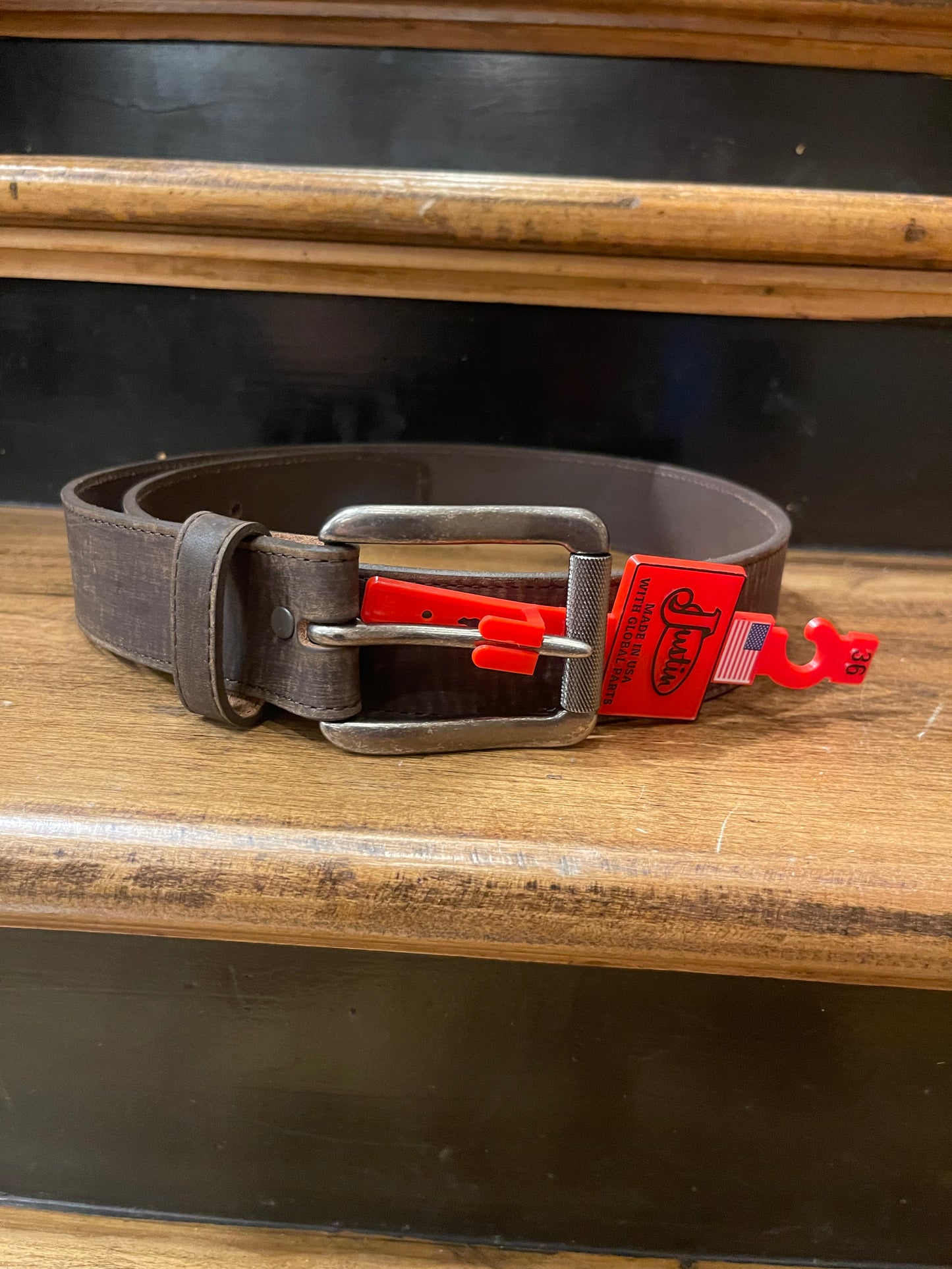 Dark Brown Leather Justin Belt