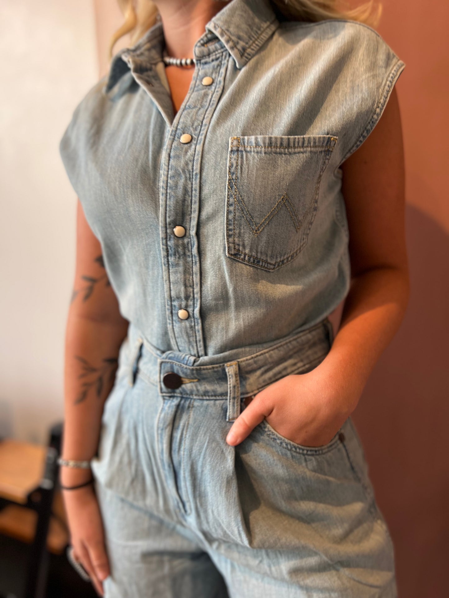 Wrangler Punchy Jumpsuit Bleached