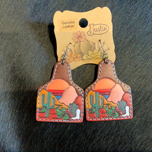 Cow Tag With Desert Scene Earrings