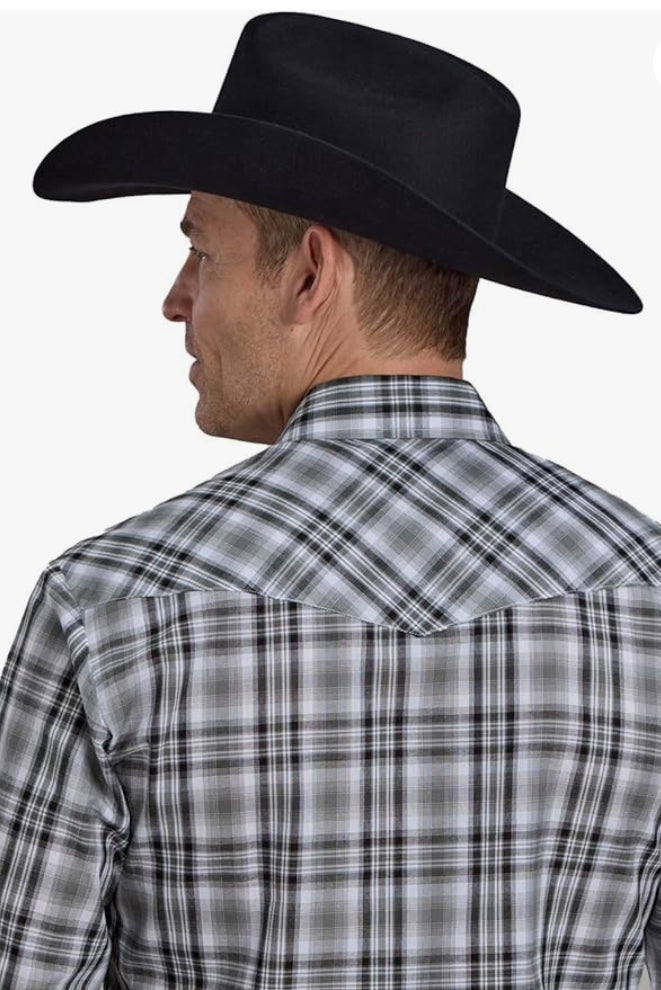 ROPER Western Shirt Mens L/S Plaid Snap Gray Black