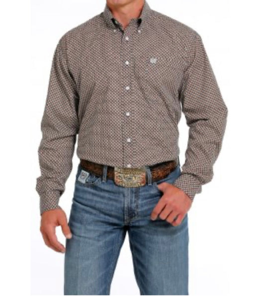 LAST ONE MEN'S GEOMETRIC PRINT BUTTON-DOWN WESTERN SHIRT