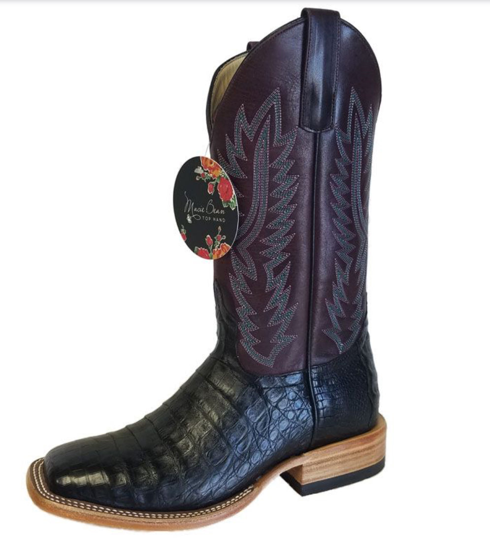 Macie Bean Black Caiman Boots