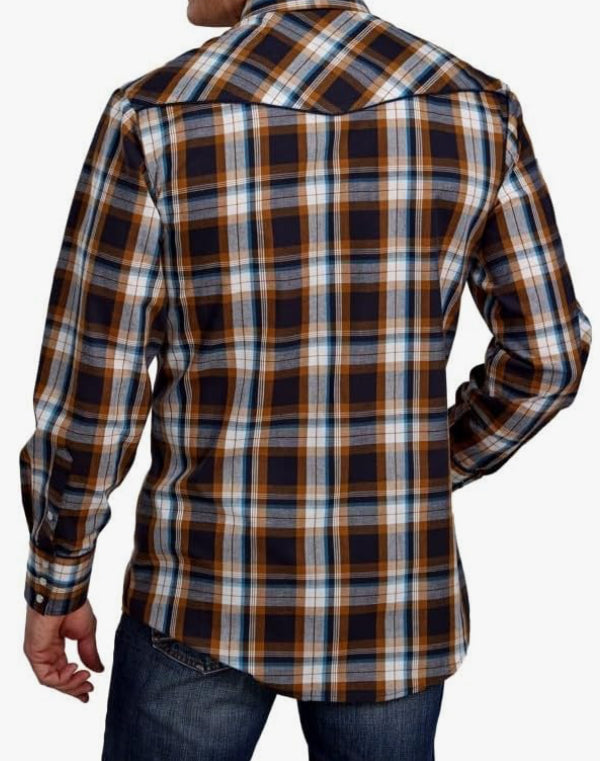 ROPER Western Shirt Mens L/S Plaid Snap Brown