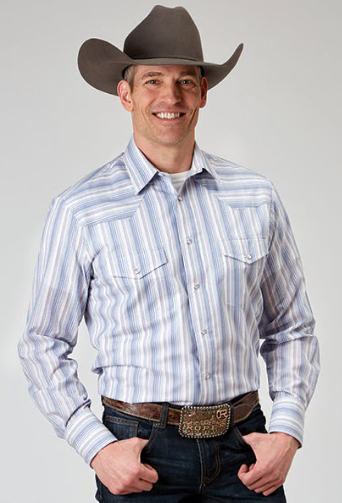 Roper Western Shirt Mens L/S Stripe Snap