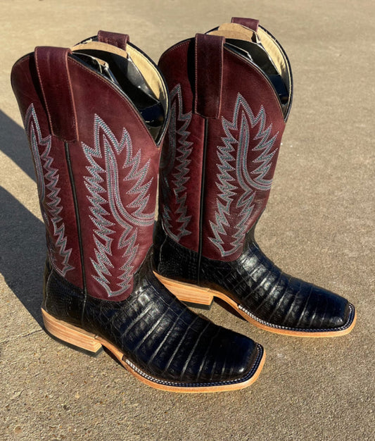Macie Bean Black Caiman Boots
