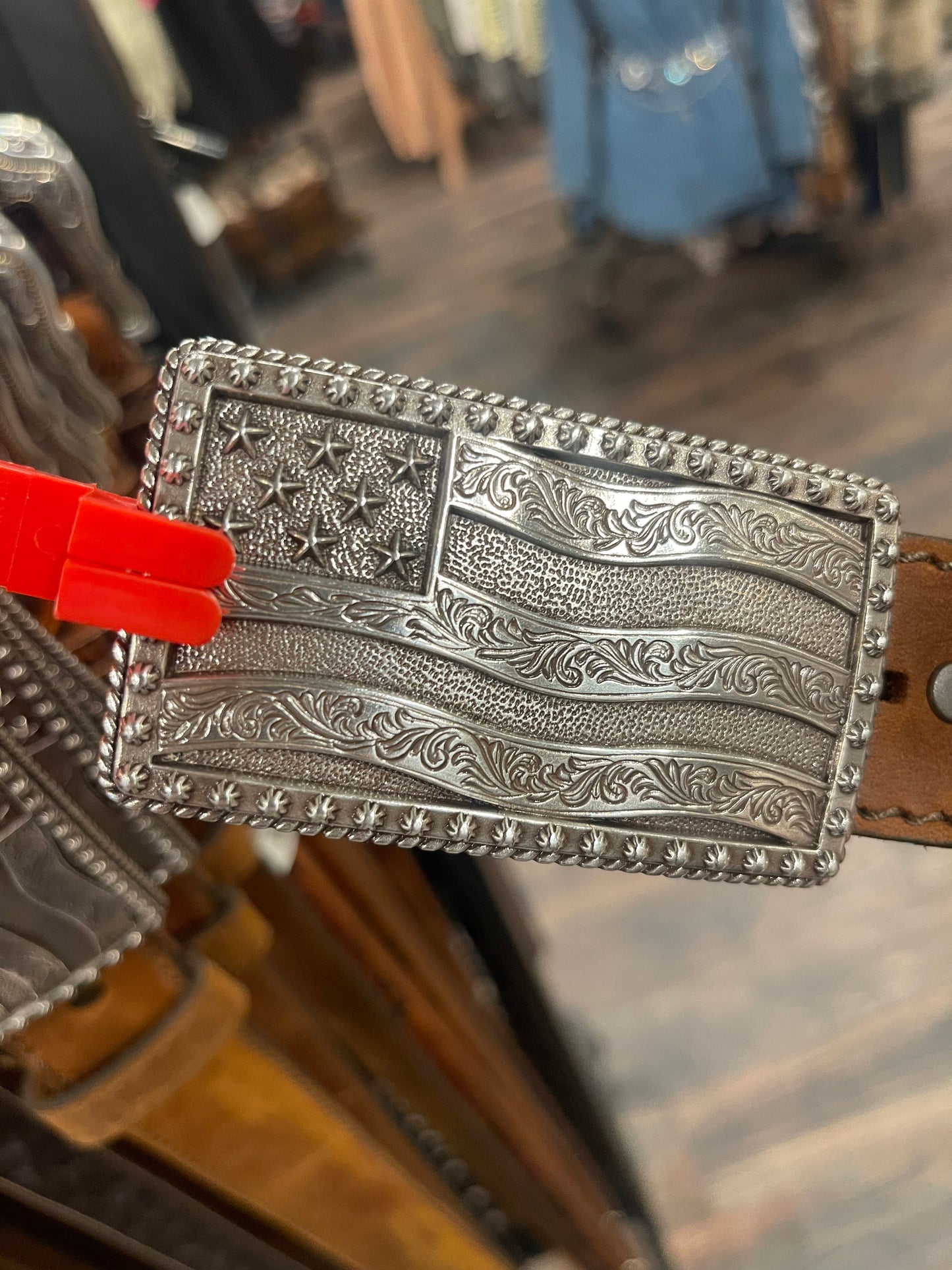 Brown Justin Belt With American Flag Buckle