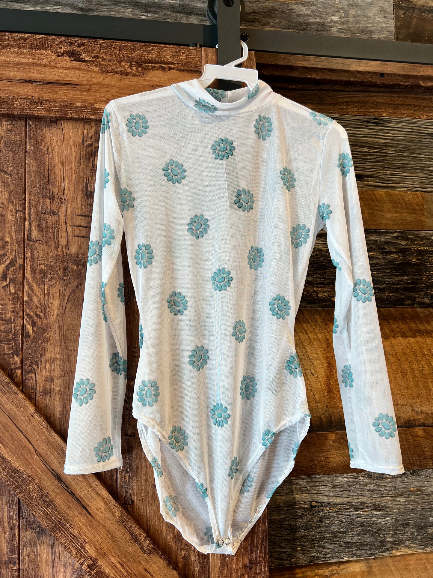 Turquoise Cluster Mesh Bodysuit