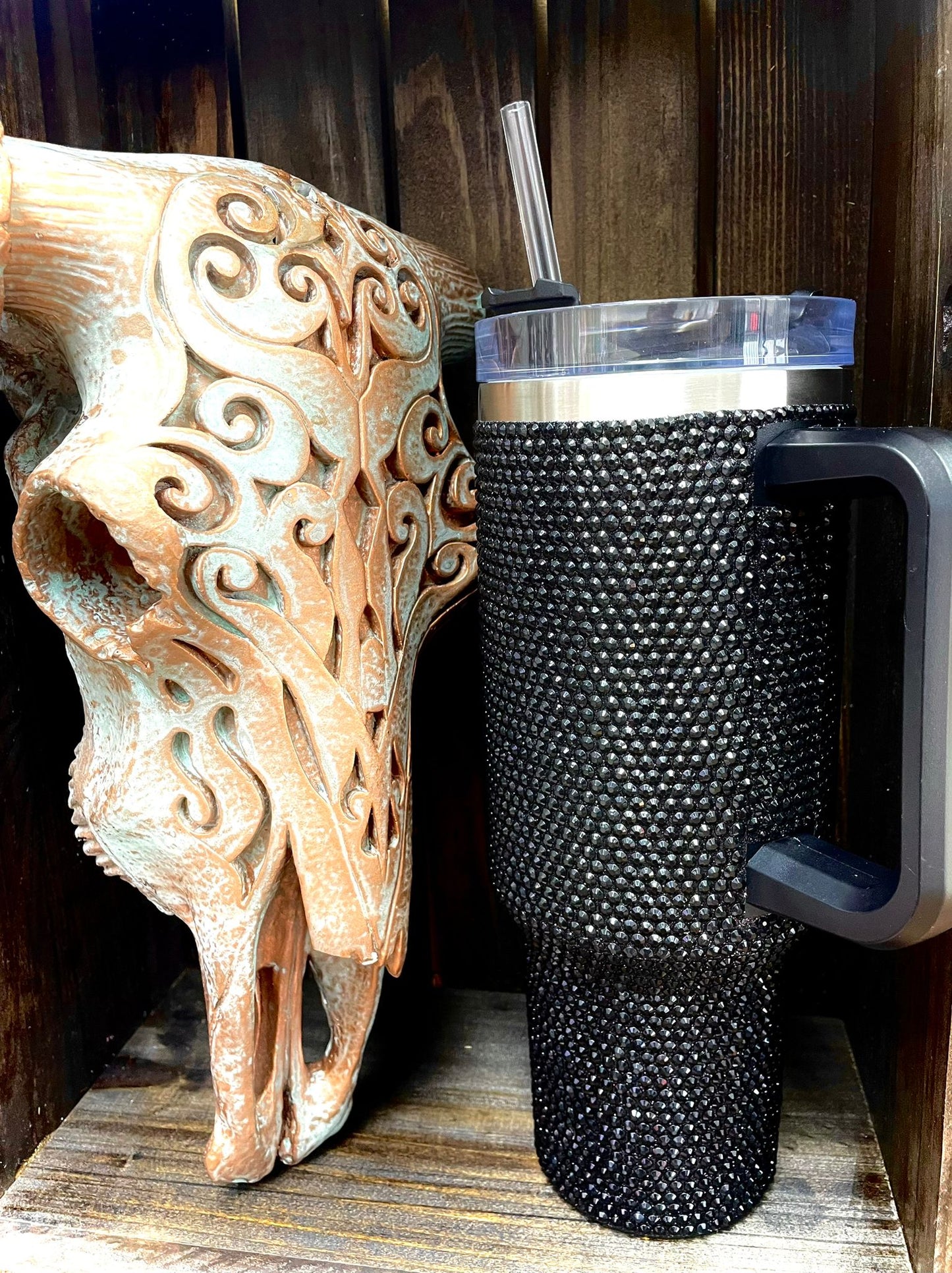 Black Rhinestone Tumbler Cup