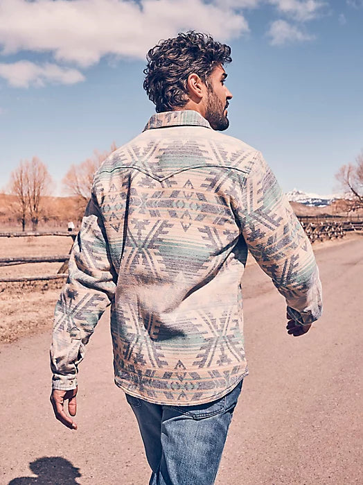 Wrangler Retro Jacquard Snap Shirt Jacket in Deep Lake