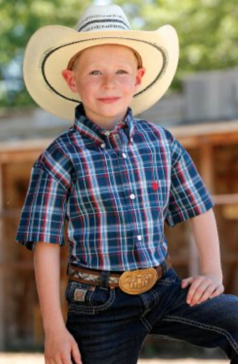 Youth Plaid Short Sleeve Button Down