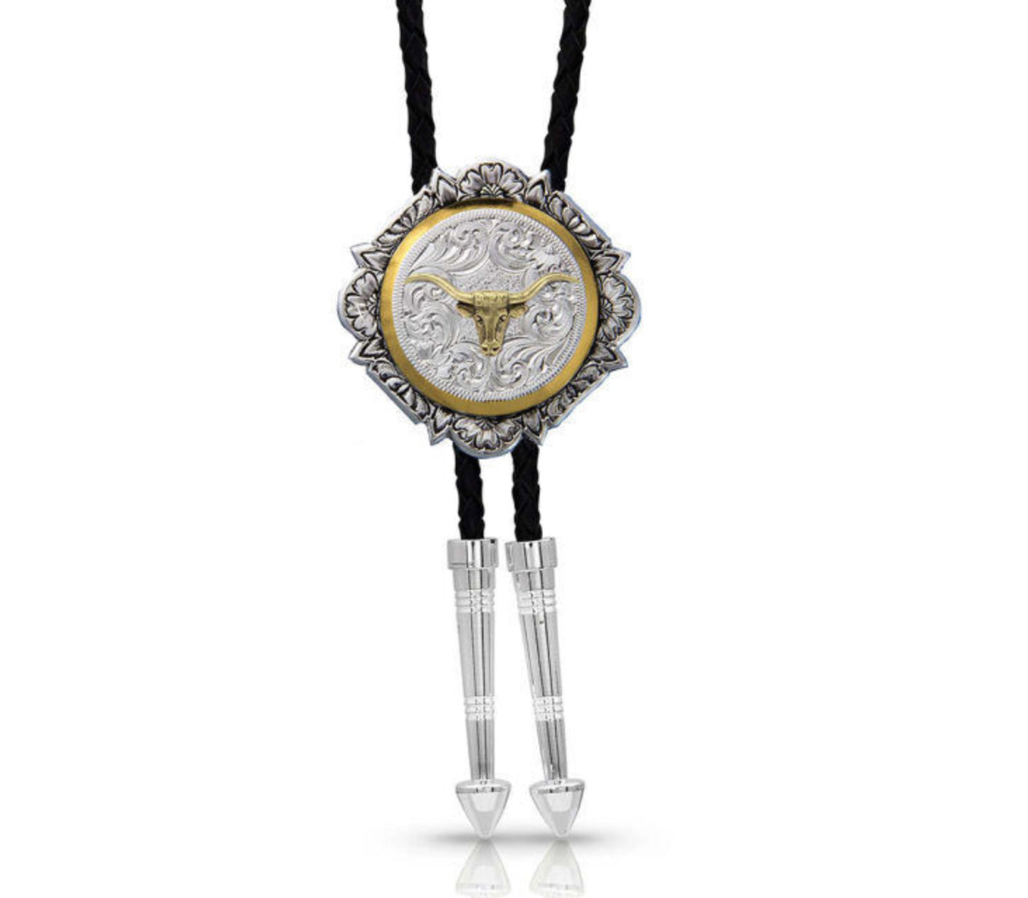 Silver & Gold Engraved Bolo Tie