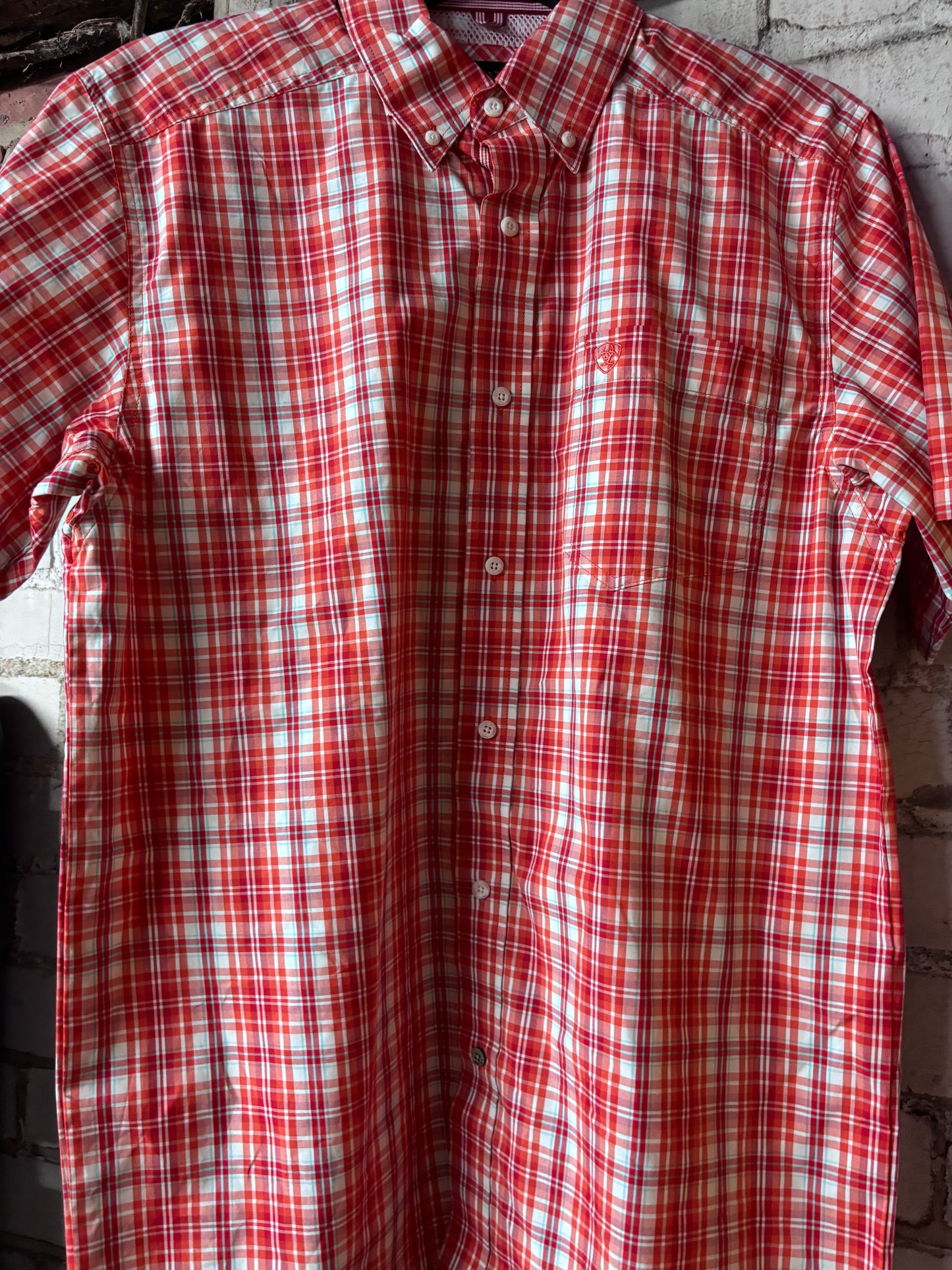 Ariat: Light Red Plaid Button Up Shirt