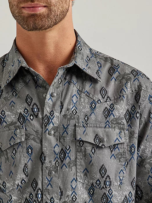 Way Out West Gray Aztec Snap Up