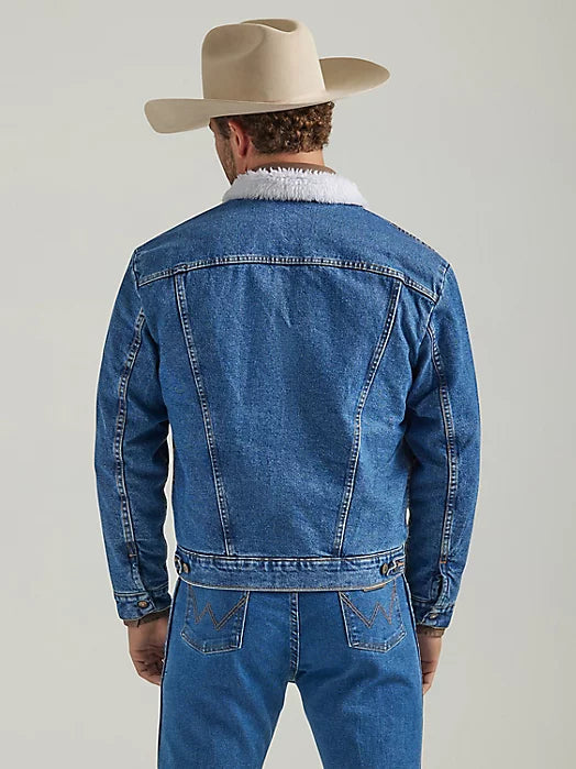 Wrangler Western Sherpa Lined Denim Jacket in Stone Wash