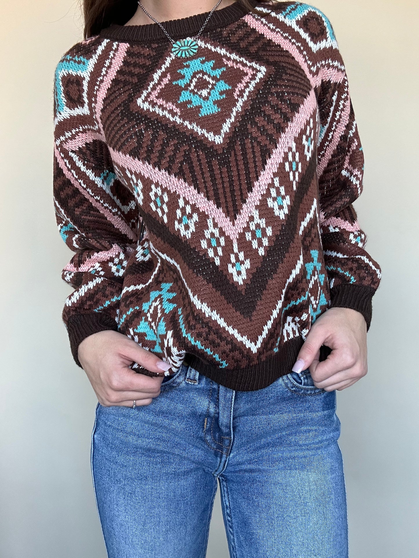 Final Sale ✨ Diamond Chocolate Aztec Sweater