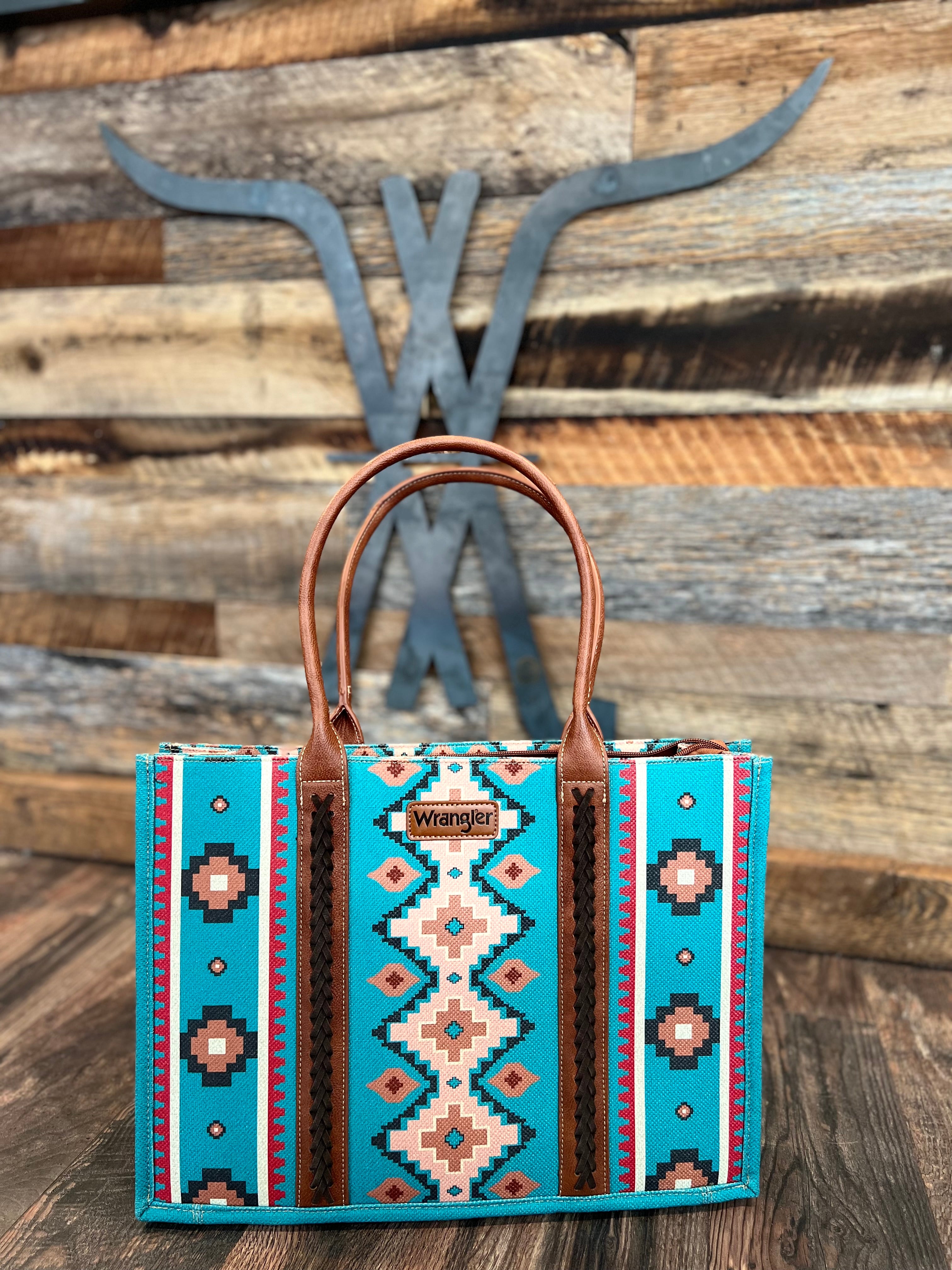 Turquoise Southwest Wrangler Tote - Small