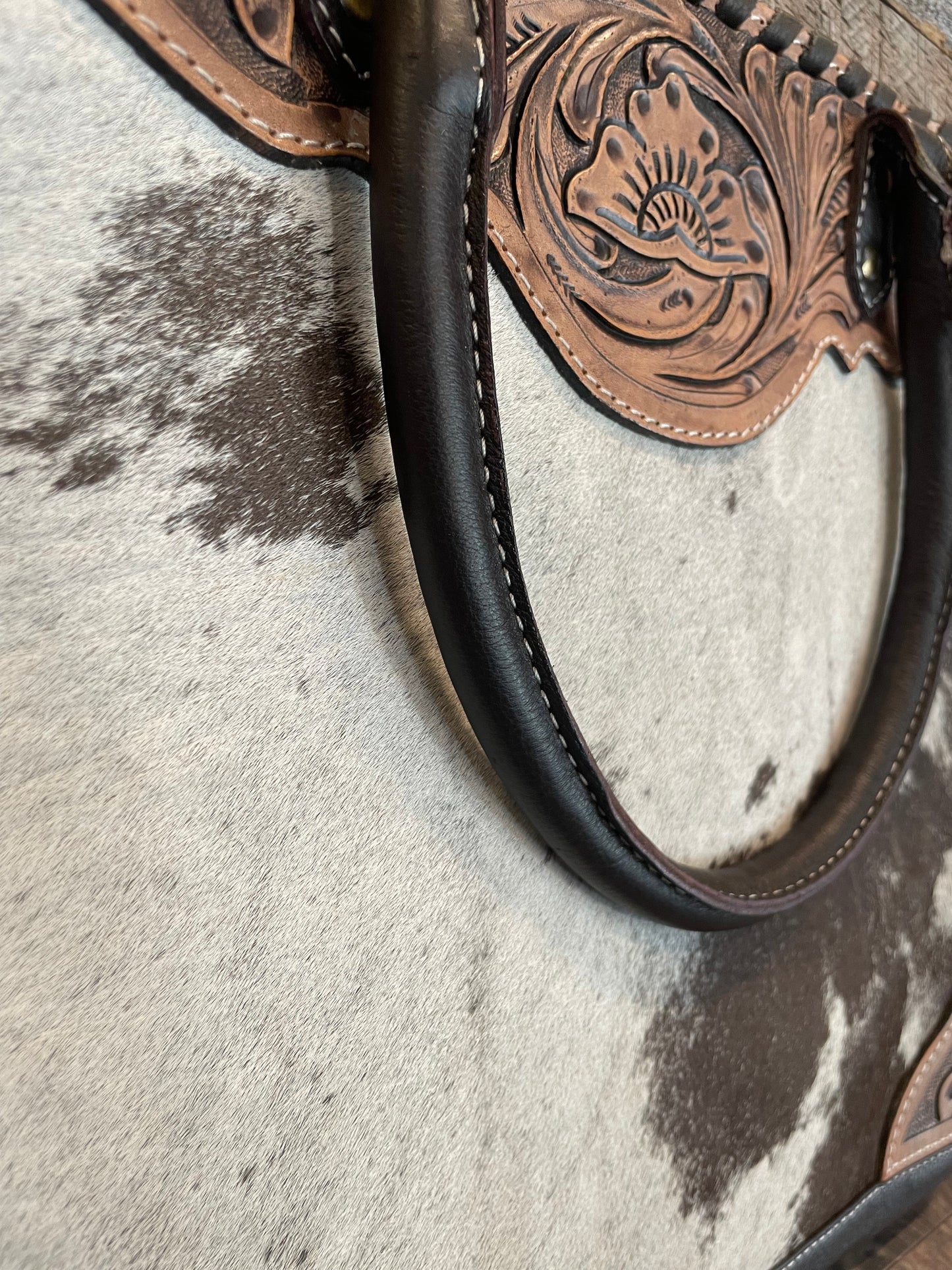 Tooled leather&cowhide tote/purse