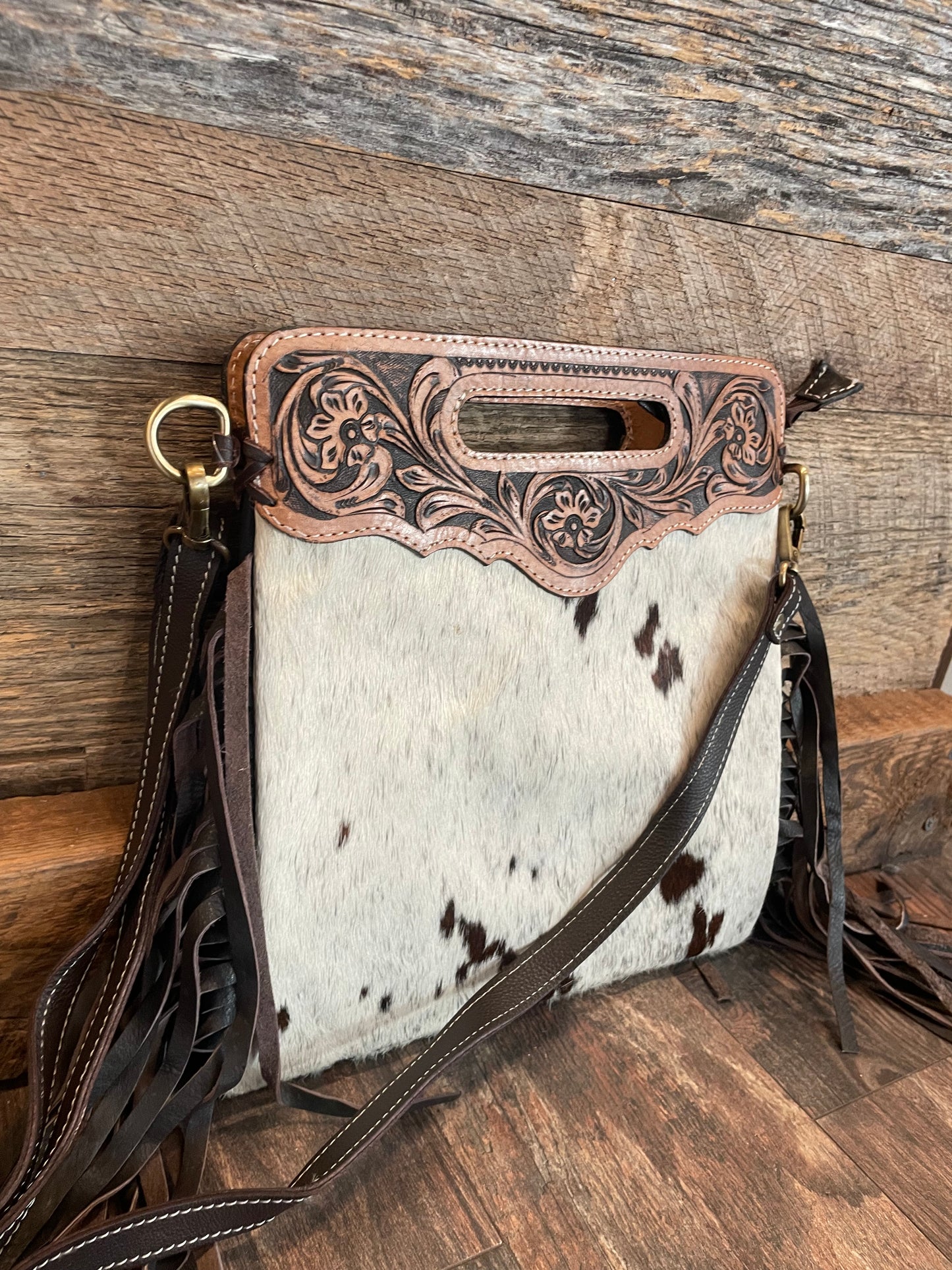 Cowhide/fringe crossbody Purse