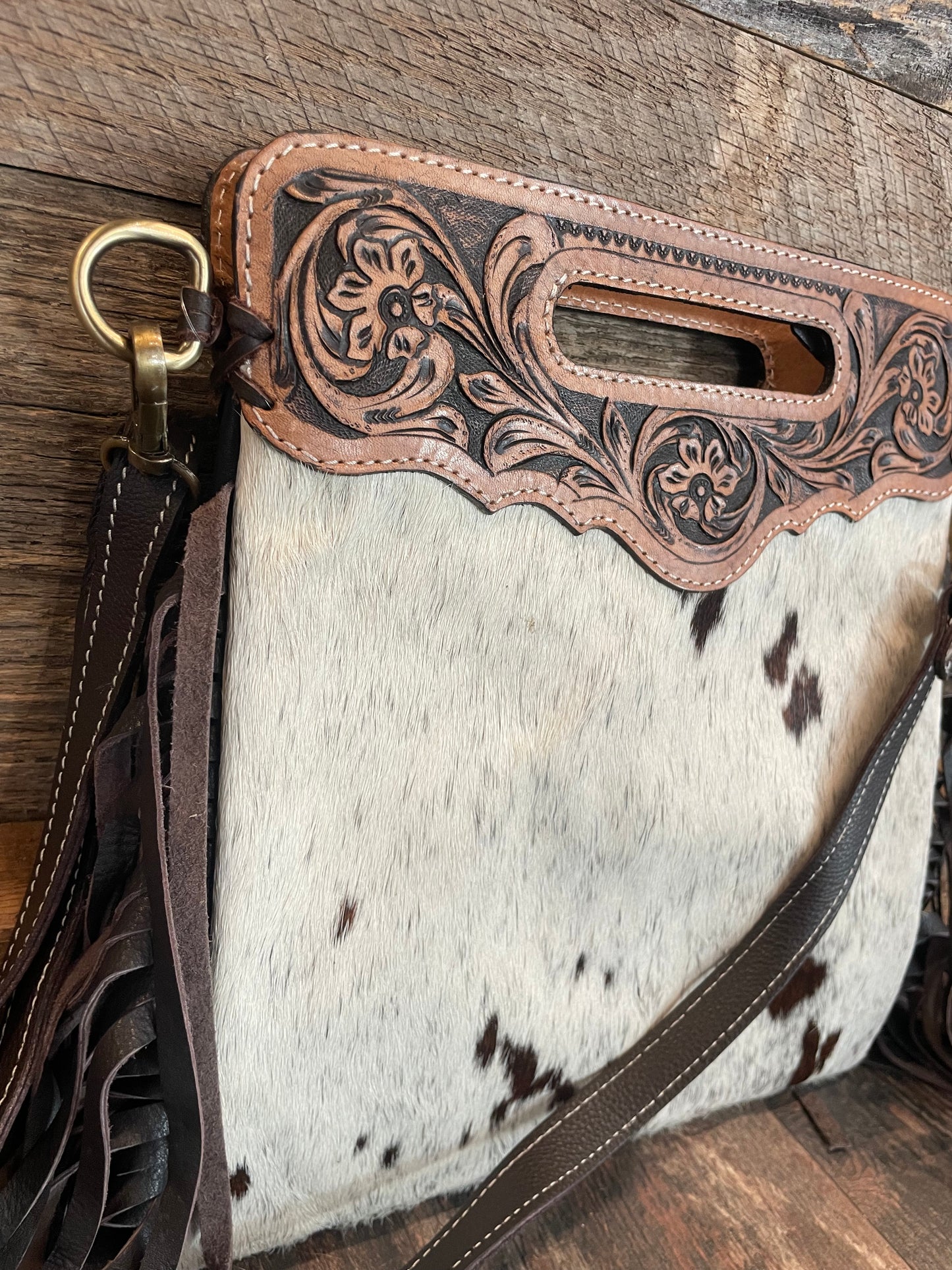 Cowhide/fringe crossbody Purse