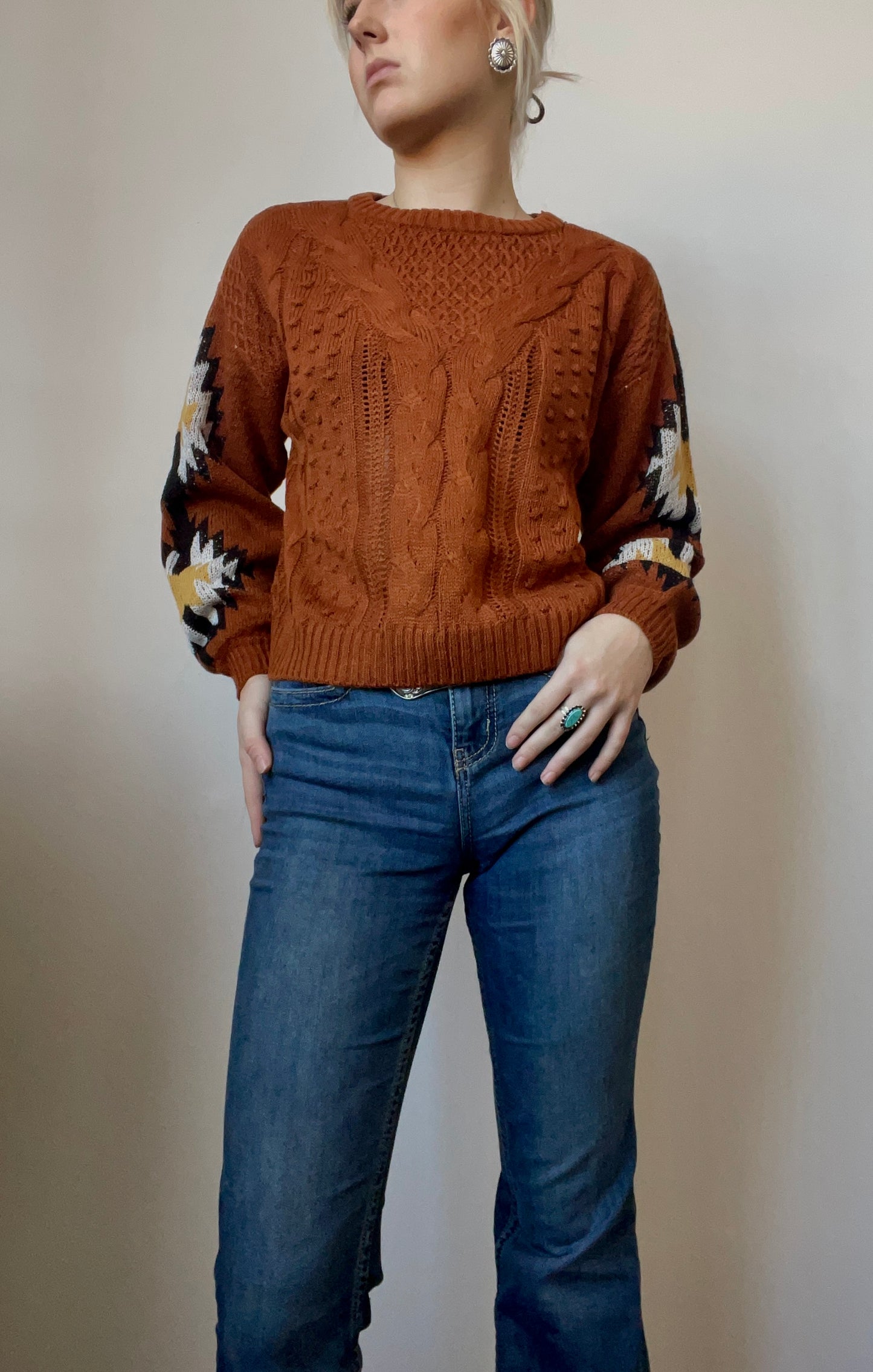 Melanie Aztec Sweater Rust