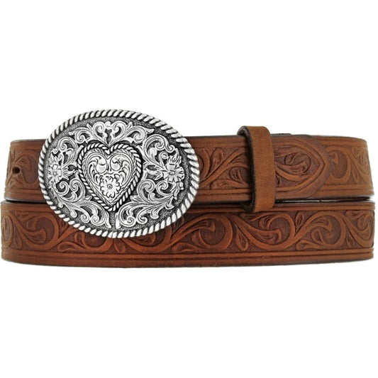 Little Girls Tooled Belt With Heart Buckle