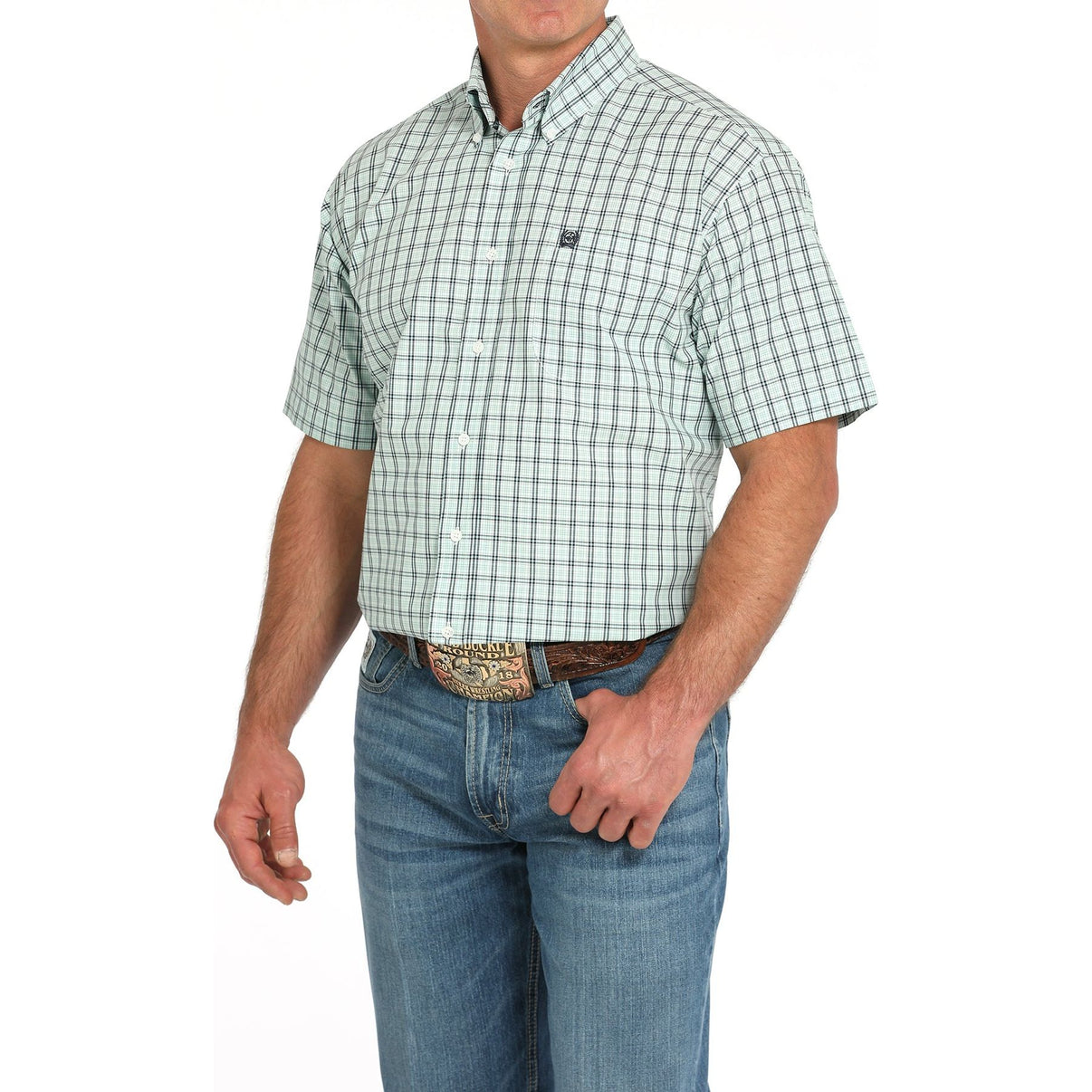 Cinch Turquoise Plaid Men's Short Sleeve