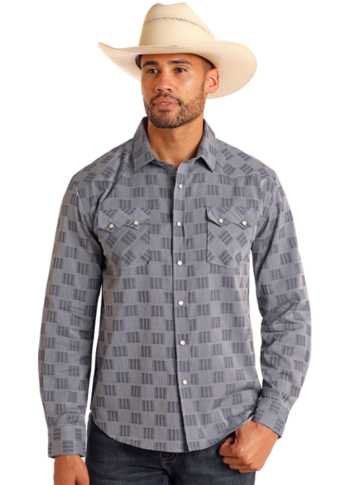 Checkered Denim Snap Up