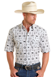 Men's Longhorn Print Short Sleeve Shirt