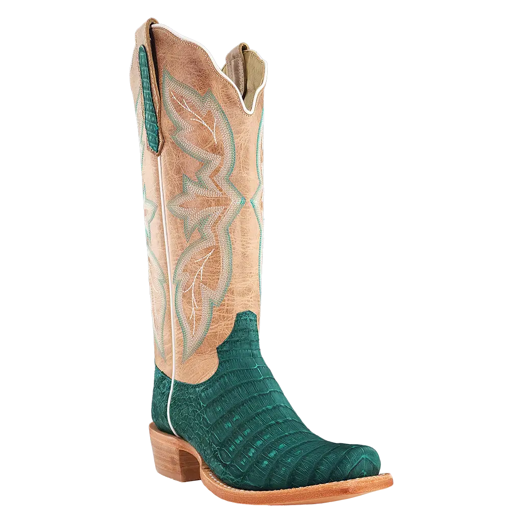 R. Watson Nubuck Turquoise Caiman Women's Boots