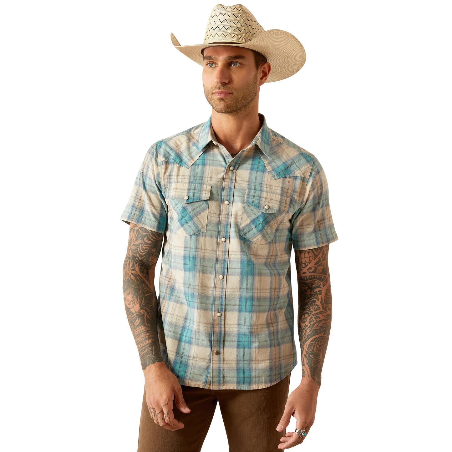 Ariat Men's Howland Turquoise & Cream Retro Fit Shirt