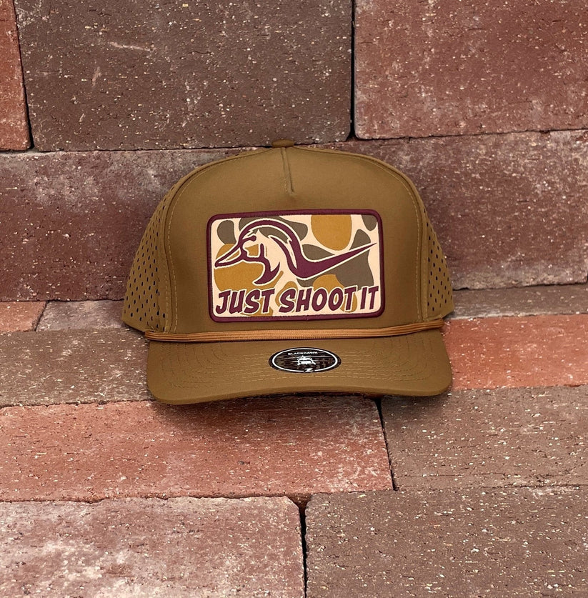 Shoot It- Camo" - Zapped Caramel Laser Holes/ Caramel Rope, Snapback Ca