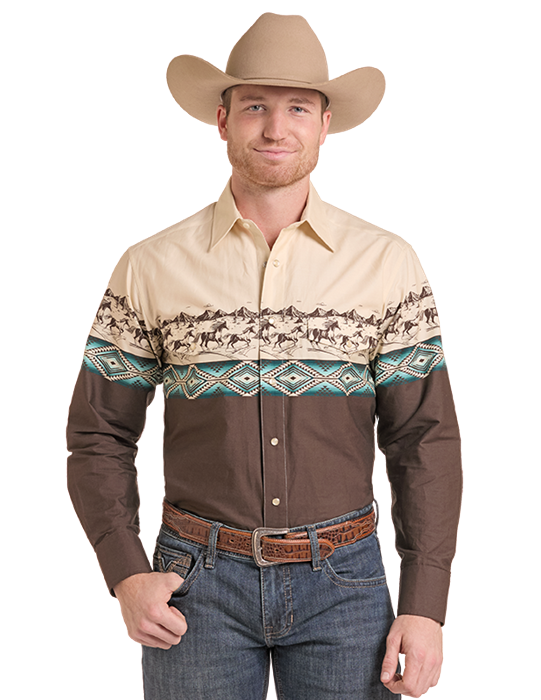Horses Border Snap Up Shirt